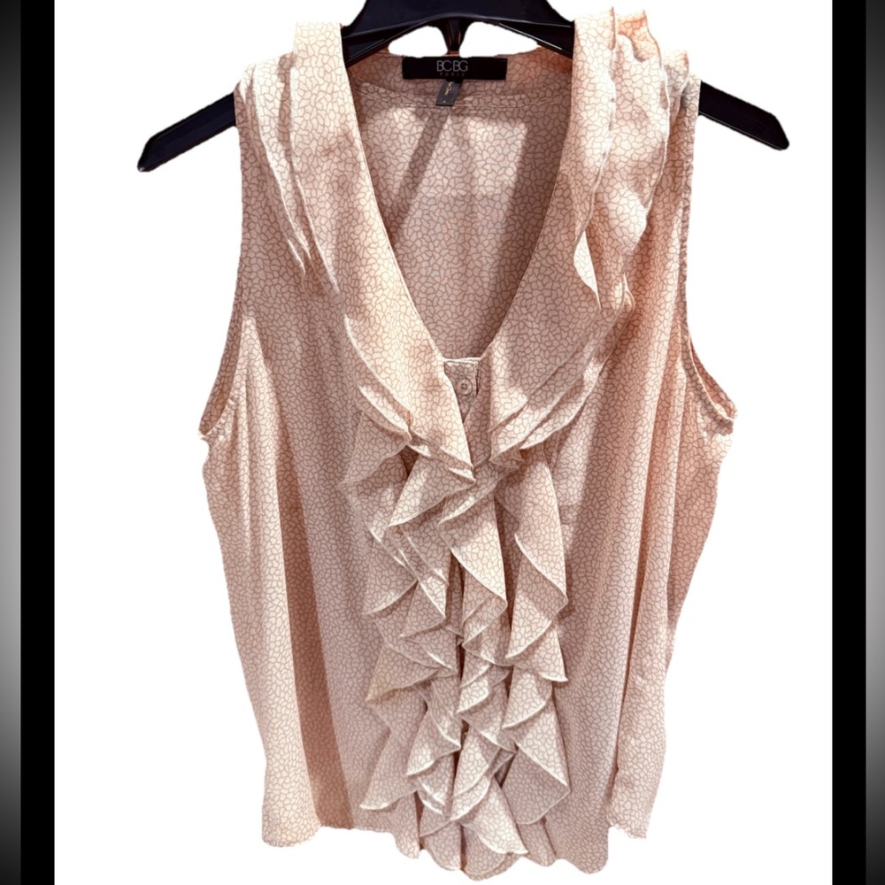BCBG Ruffled Chiffon Button Down Sleeveless Blouse Size Small